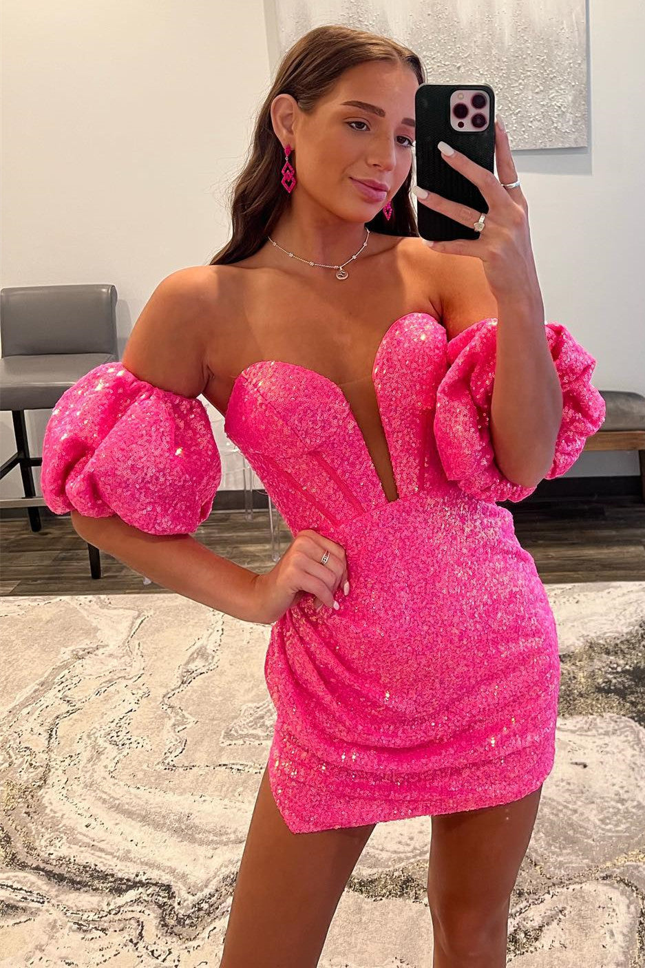Mermaid Strapless Sequins Homecoming Dress with Detachable Sleeves