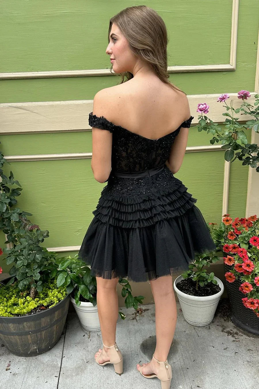 Short A-line Off the Shoulder Ruffle Homecoming Dress with Bow