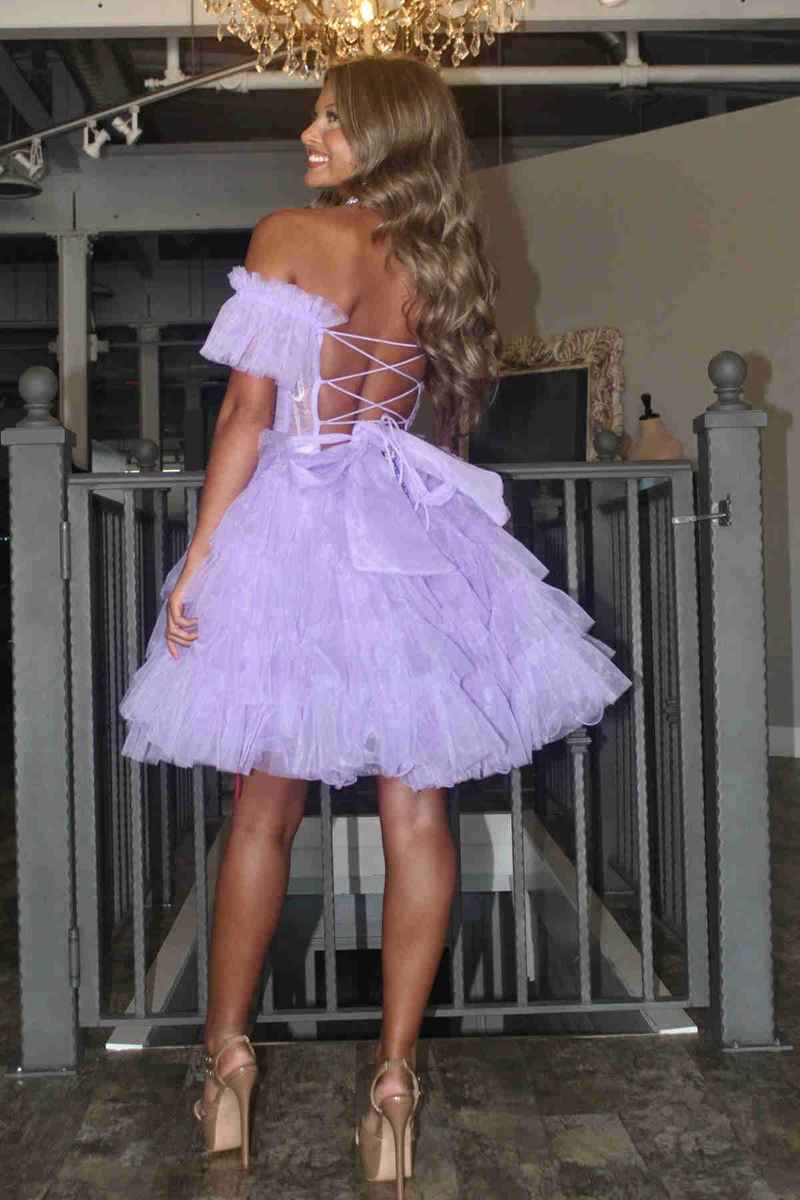 Off the Shoulder A-Line Ruffle Tulle Homecoming Dress