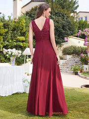 Long A line Sleeveless Scoop Neck Ruffle Chiffon Wedding Guest Dresses