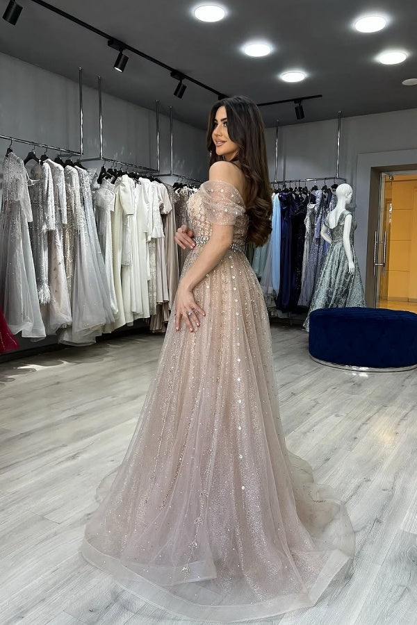 Mermaid Off the Shoulder Long Formal Evening Dresses with Detachable Train
