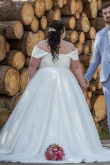 Plus Size Off the Shoulder Tulle Ball Gown Wedding Dresses