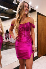 Off the Shoulder Royal Blue Sequin Mermaid Short Homecoming Dress