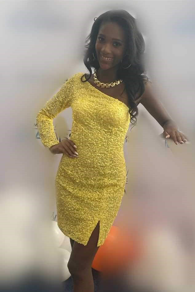 One Shoulder Sequined Short Homecoming Dress with Long Sleeves