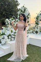 Long A-line Sequined Beaded Off the Shoulder Evening Formal Dresses
