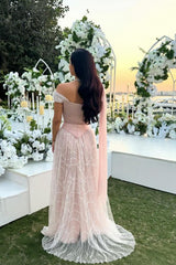 Long A-line Sequined Beaded Off the Shoulder Evening Formal Dresses