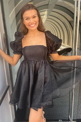 Short Square Neck Balloon Sleeves A-Line Homecoming Dress