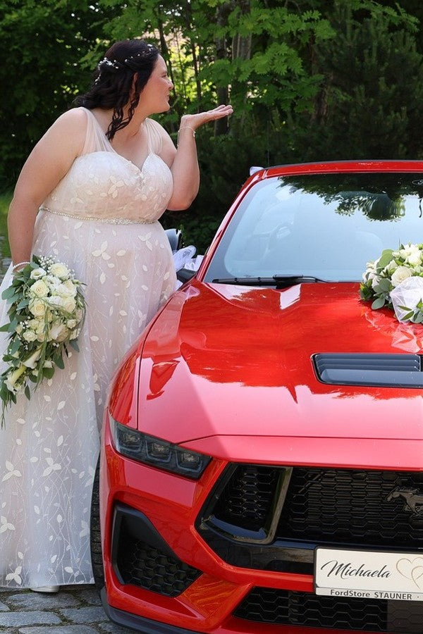 Elegant Sleeveless Tulle Plus Size Wedding Dresses with Lace Applique