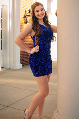 Short Mermaid One Shoulder Sequin Homecoming Dress
