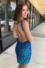 Short Mermaid Sequin V-Neck Mermaid Open Back Homecoming Dress
