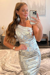 Silver One Shoulder Sequins Mermaid Homecoming Dress