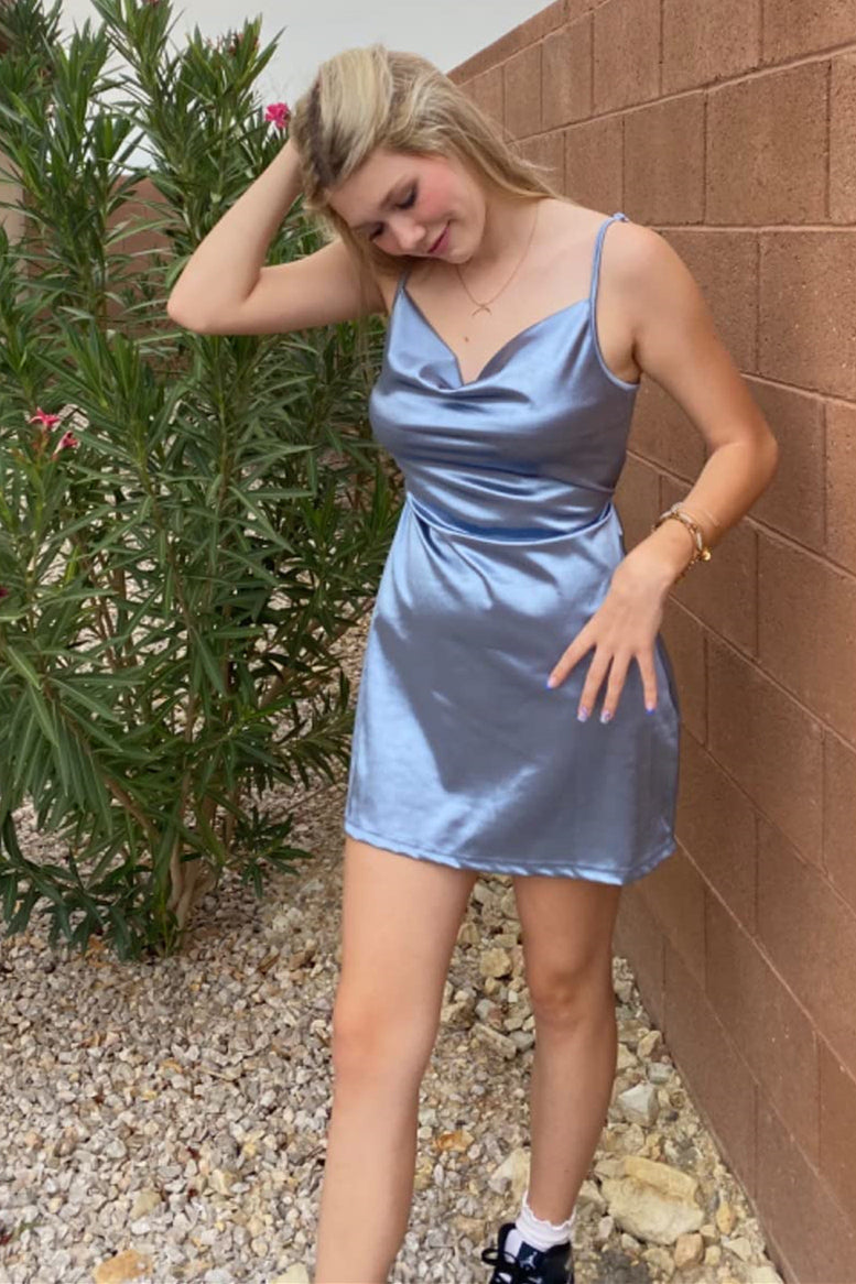 Simple Cowl Neck Mermaid Satin Short Homecoming Dress