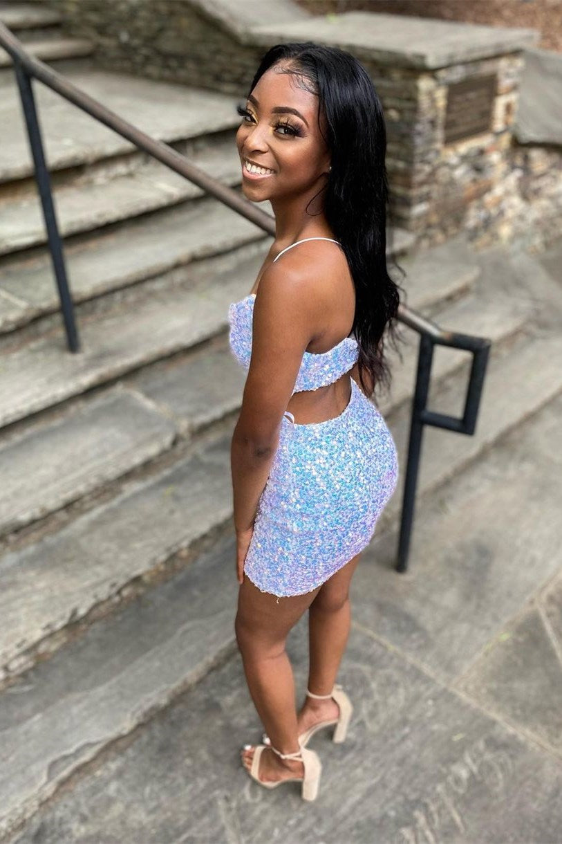 Sparkle V-Neck Mermaid Homecoming Dress with Sequins