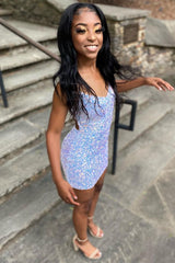Sparkle V-Neck Mermaid Homecoming Dress with Sequins
