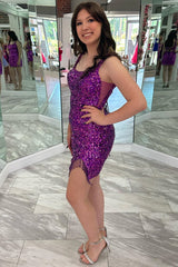 Square Neck Short Sequin Fringe Mermaid Homecoming Dress