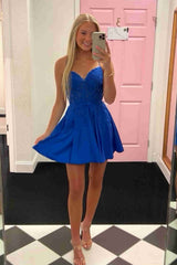 A-line Sweetheart Open Back Short Party Dress with Pockets