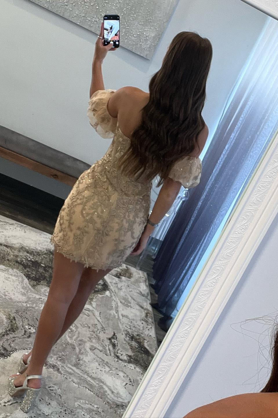Strapless Gold Mermaid Homecoming Dress with Appliques Lace