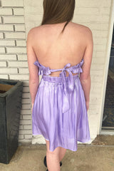 Strapless A-line Two Piece Satin Ruffles Short Party Dress
