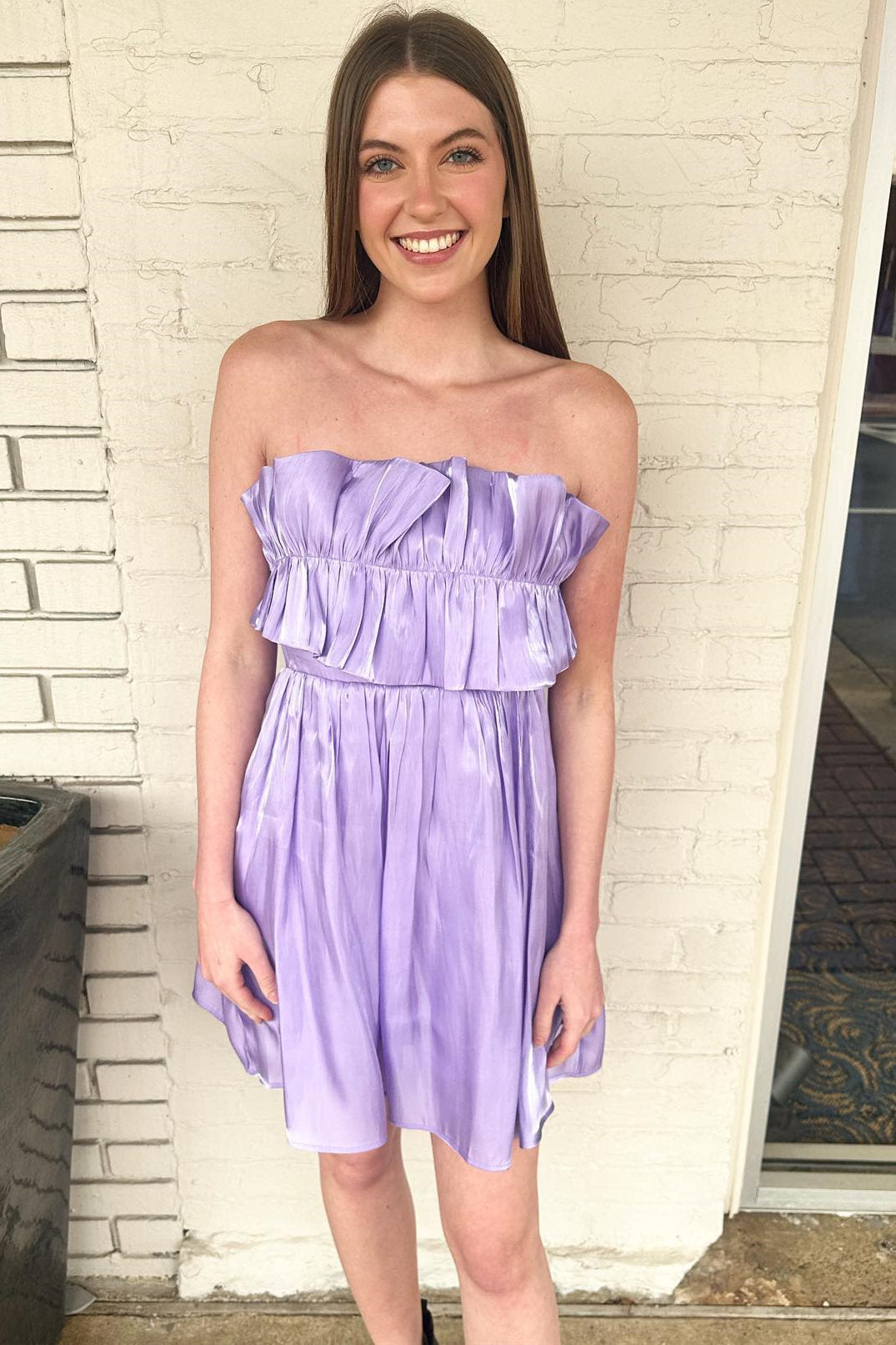 Strapless A-line Two Piece Satin Ruffles Short Party Dress