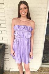 Strapless A-line Two Piece Satin Ruffles Short Party Dress