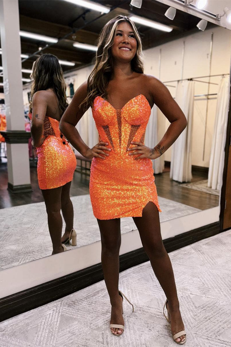 Strapless Royal Blue Sequin Bodycon Homecoming Dress with Beads