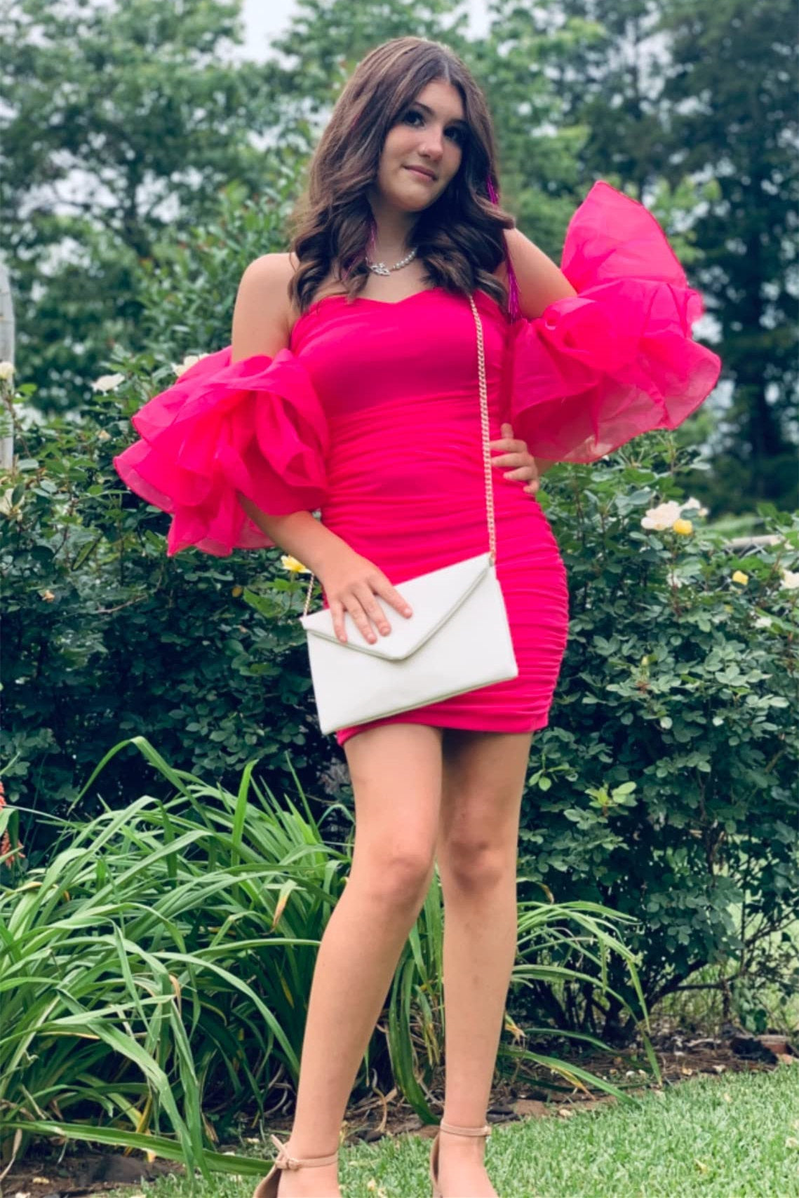 Sweetheart Fuchsia Ruffle Sleeves Mermaid Short Homecoming Dress