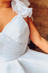 White Short A-line Sweetheart Ruffles Straps Tulle Homecoming Dress