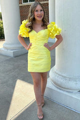 Yellow Off the Shoulder Mermaid Ruffles Short Homecoming Dress